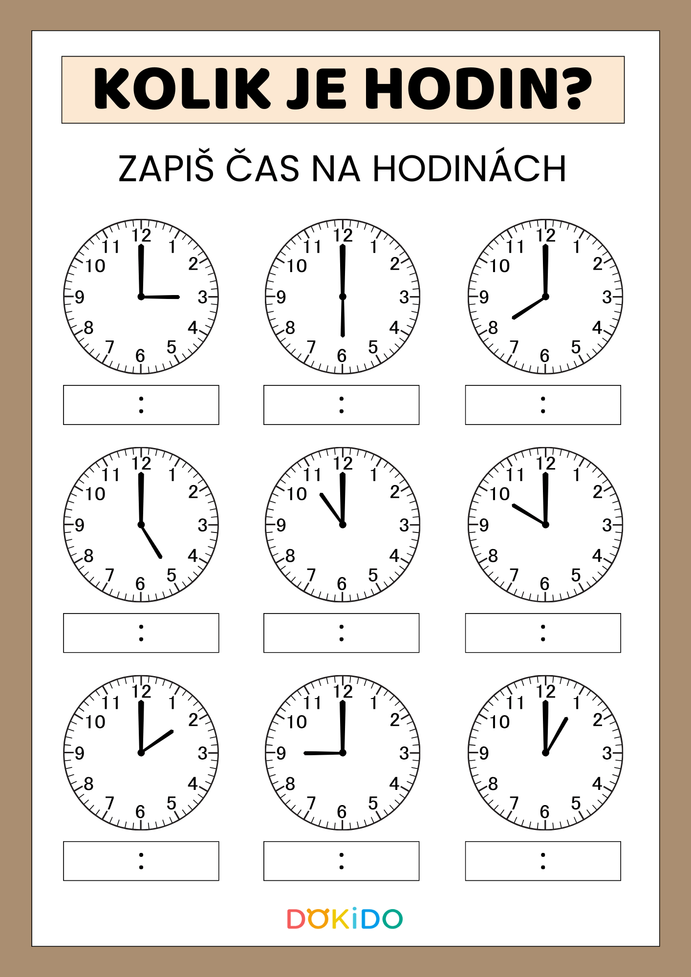 Pracovní list pro děti - procvičování hodin